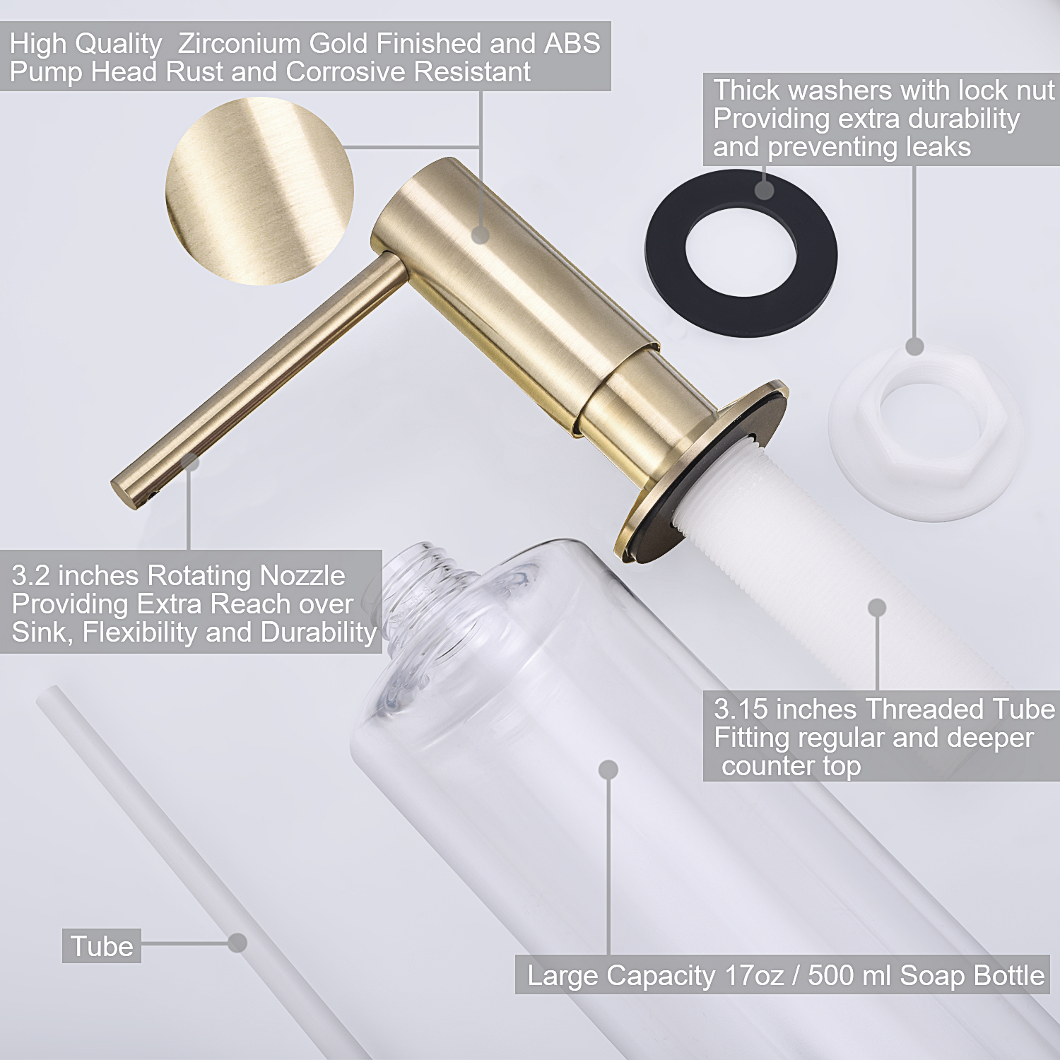 Liquid Soap Dispensers Brass Pump Head With 500ML PE Bottle Build in Dispenser Soap for Kitchen