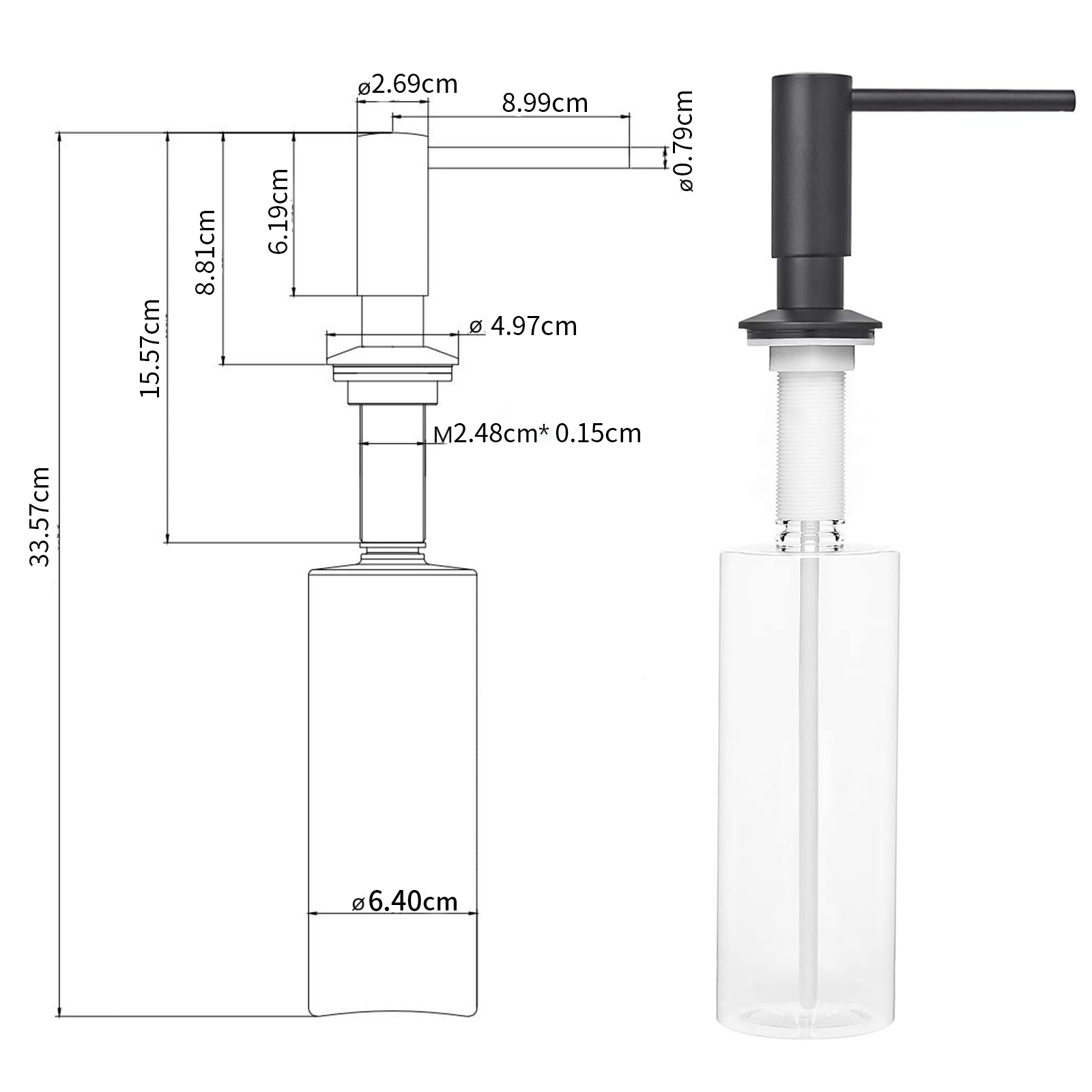 Liquid Soap Dispensers Brass Pump Head With 500ML PE Bottle Build in Dispenser Soap for Kitchen