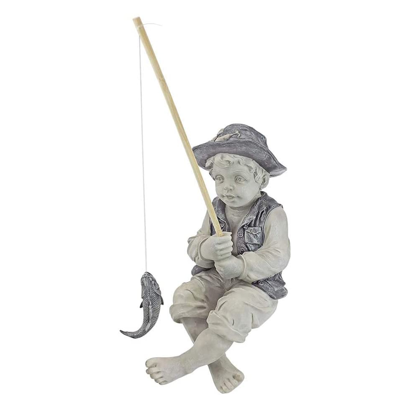 Little Boy Fisherman Figurine Garden Statue