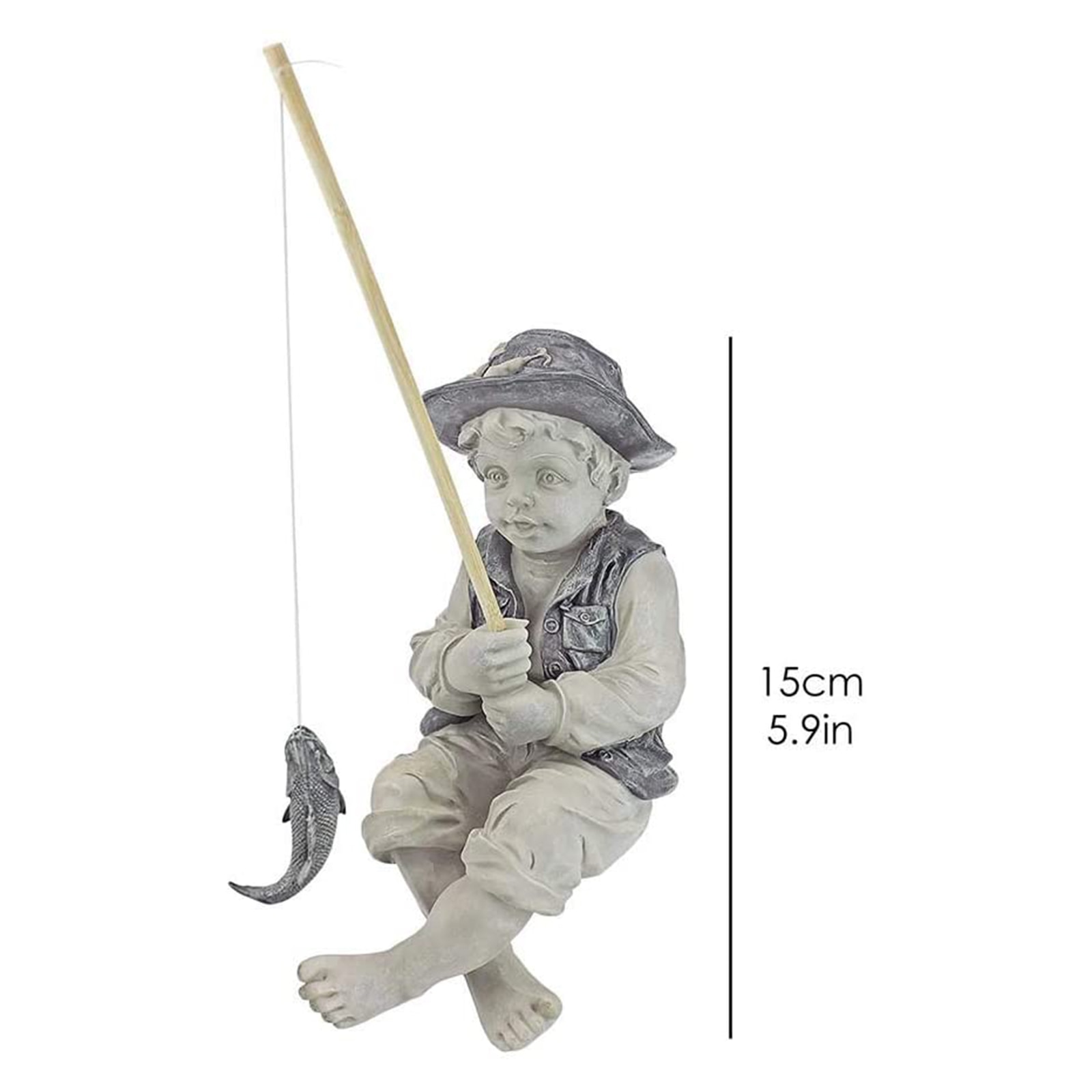 Little Boy Fisherman Figurine Garden Statue