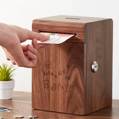 Lockable Wooden Bank Box