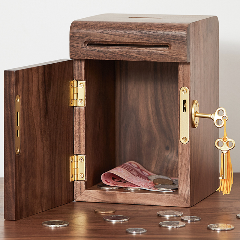 Lockable Wooden Bank Box
