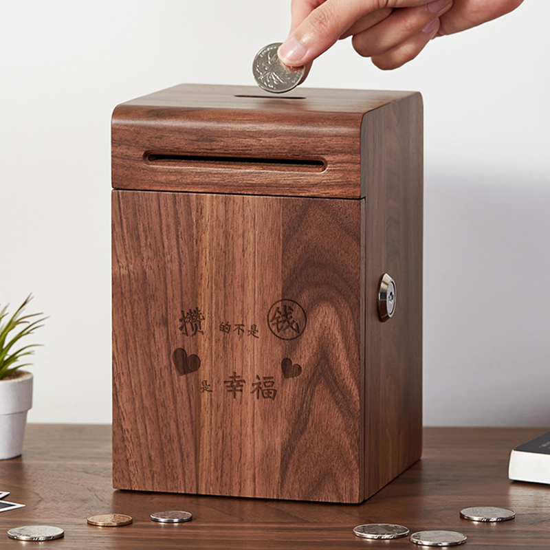 Lockable Wooden Bank Box