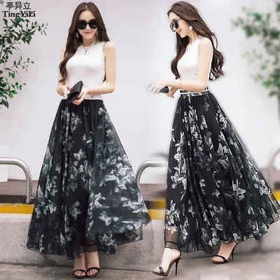 Long Floral Skirt Elegant Chiffon Skirt Long Floral Skirt Elegant Chiffon Skirt
