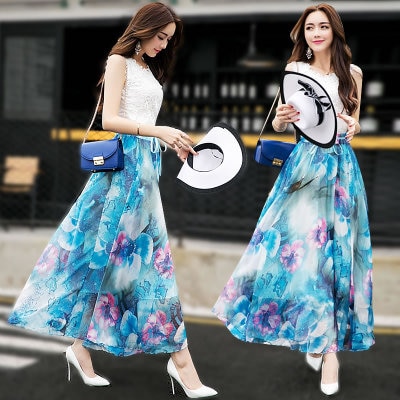 Long Floral Skirt Elegant Chiffon Skirt Long Floral Skirt Elegant Chiffon Skirt