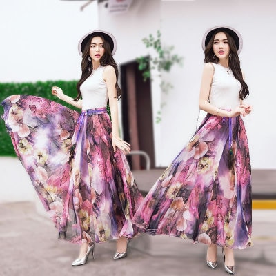 Long Floral Skirt Elegant Chiffon Skirt Long Floral Skirt Elegant Chiffon Skirt