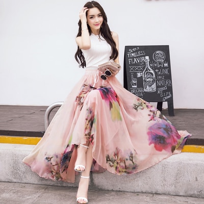 Long Floral Skirt Elegant Chiffon Skirt Long Floral Skirt Elegant Chiffon Skirt