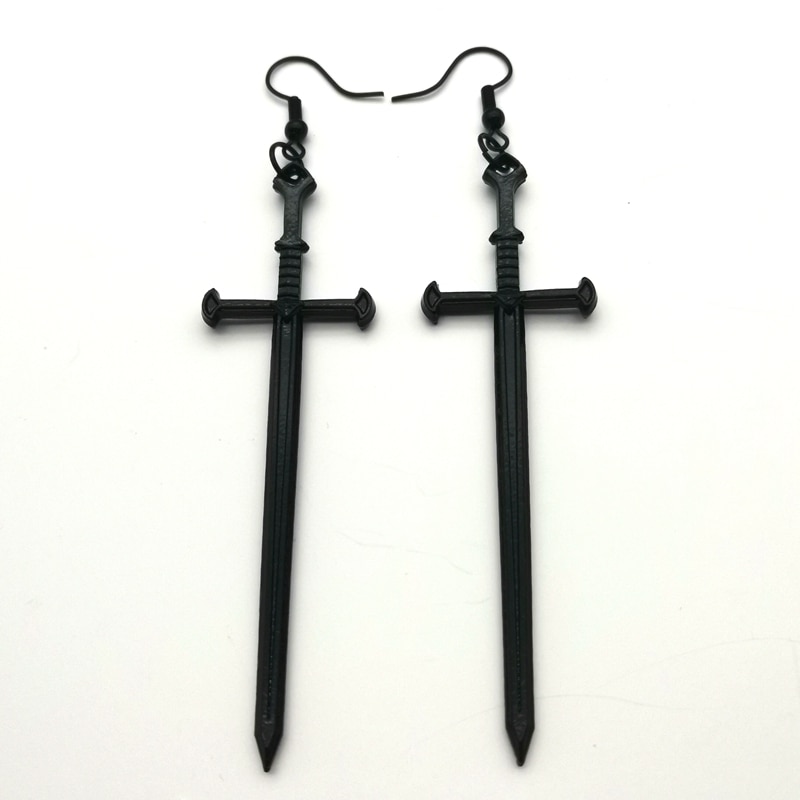 Long Gothic Dangle Sword Earrings