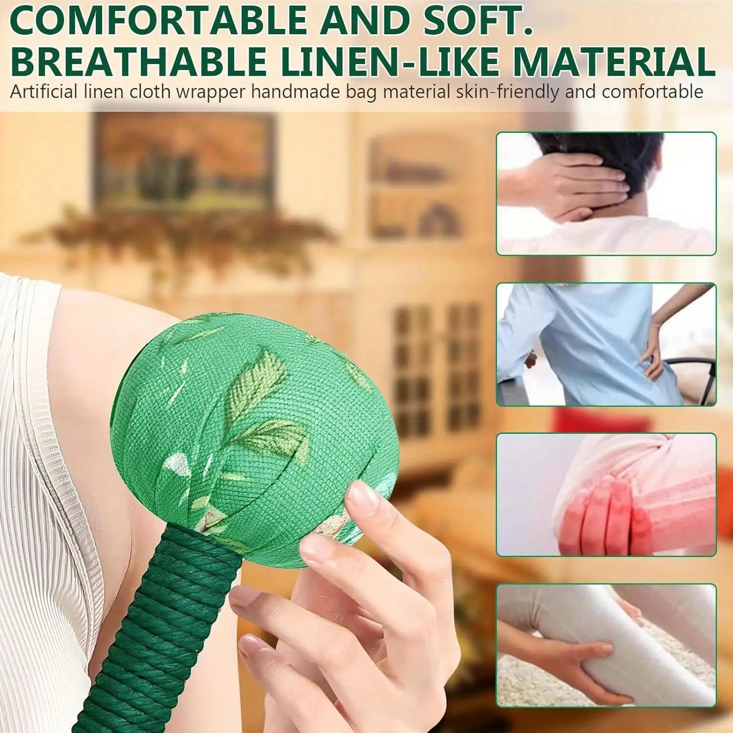 Long-Handled Wormwood Massage Hammer for Lymphatic Drainage – Manual Full Body and Back Relief, Stress Reduction, Nylon