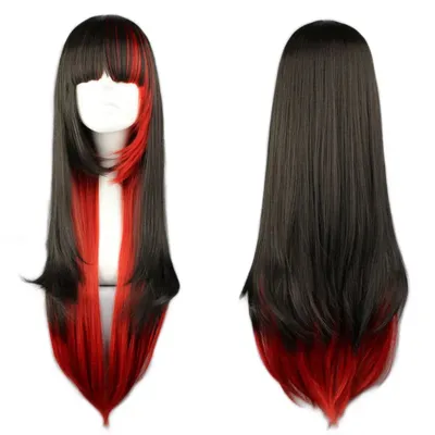 Long Straight Cosplay Wig Women Costume Party Black Red Ombre Heat Resistant Synthetic Hair Wigs