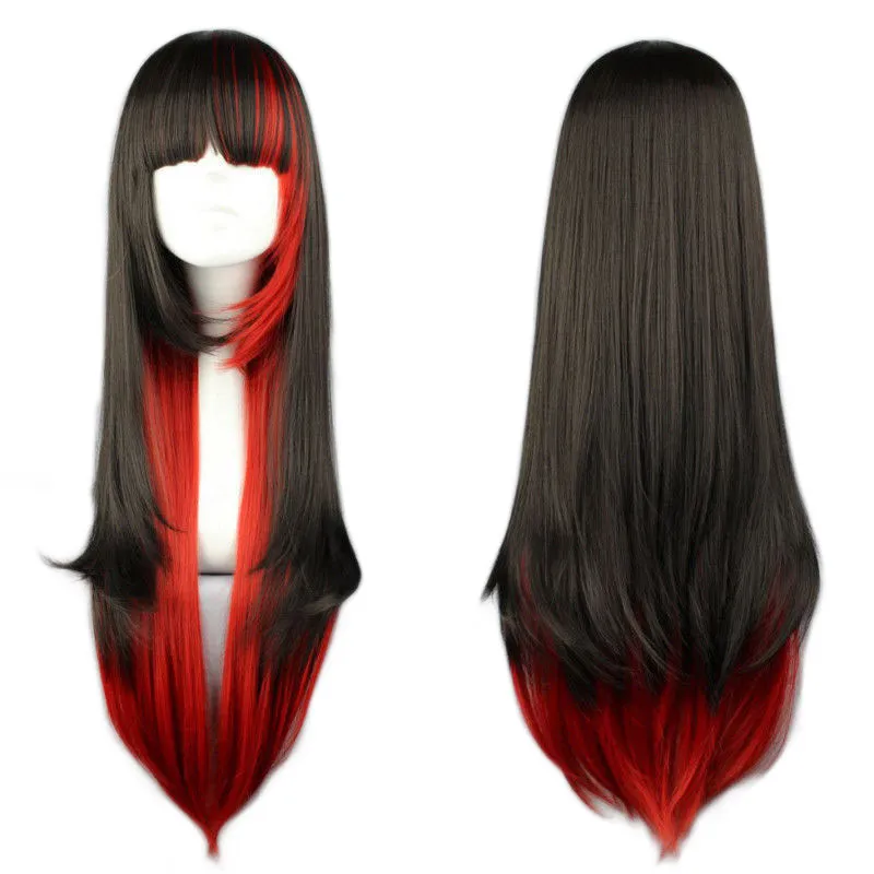 Long Straight Cosplay Wig Women Costume Party Black Red Ombre Heat Resistant Synthetic Hair Wigs