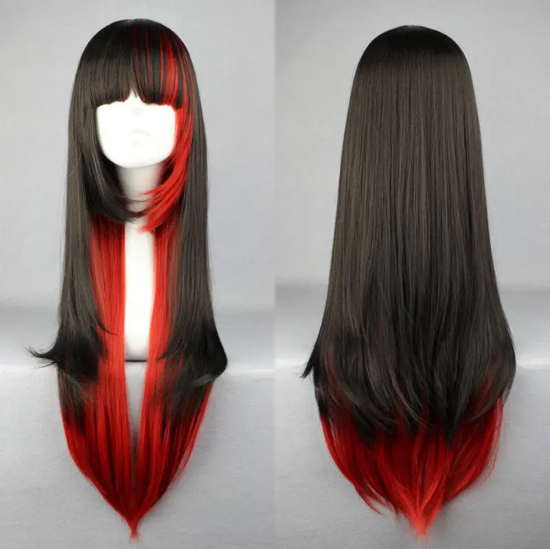 Long Straight Cosplay Wig Women Costume Party Black Red Ombre Heat Resistant Synthetic Hair Wigs
