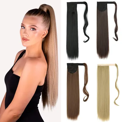Long Straight Ponytail Hair Synthetic Extensions Heat Resistant Hair Wrap Around Pony Hairpiece for Women Long Straight Ponytail Hair Synthetic Extensions Heat Resistant Hair Wrap Around Pony Hairpiece for Women
