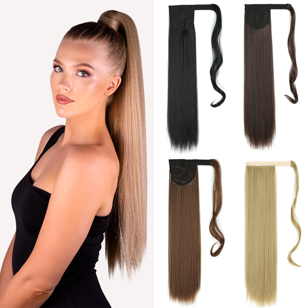 Long Straight Ponytail Hair Synthetic Extensions Heat Resistant Hair Wrap Around Pony Hairpiece for Women