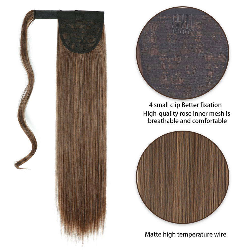 Long Straight Ponytail Hair Synthetic Extensions Heat Resistant Hair Wrap Around Pony Hairpiece for Women Long Straight Ponytail Hair Synthetic Extensions Heat Resistant Hair Wrap Around Pony Hairpiece for Women