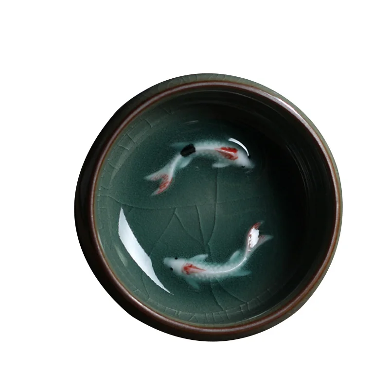 Longquan Celadon Porcelain Teacups Chinese Teapot Golden Fish Tea Cup Bowl 60ml