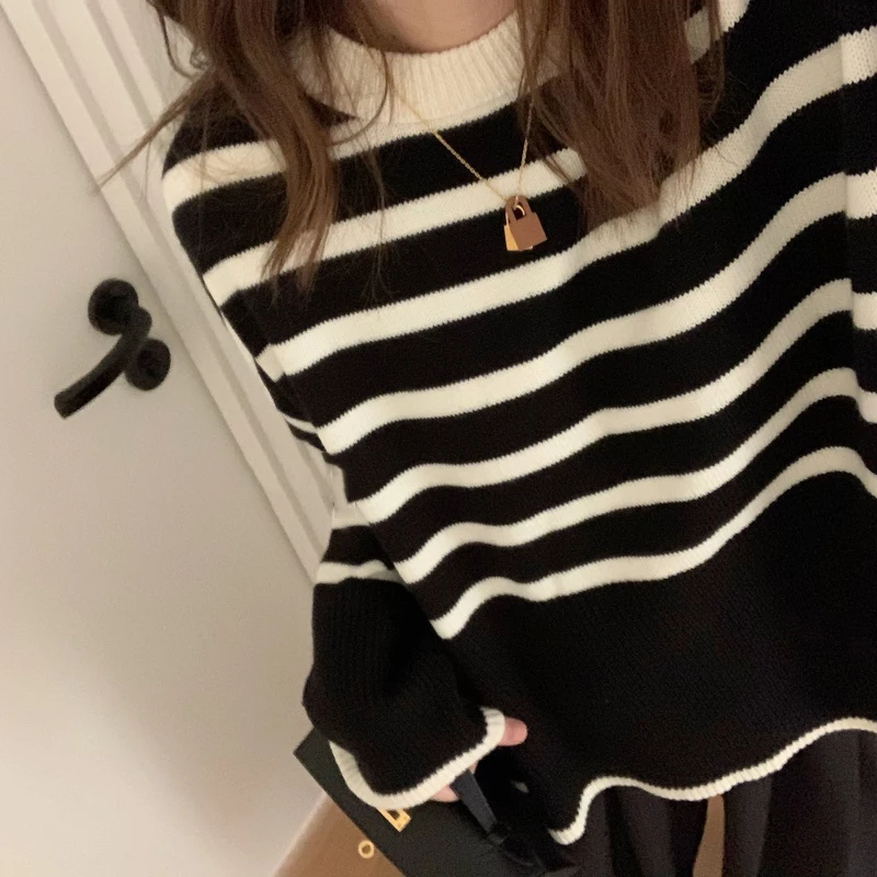 Loose Knitted Striped Sweater for Women Loose Knitted Striped Sweater for Women