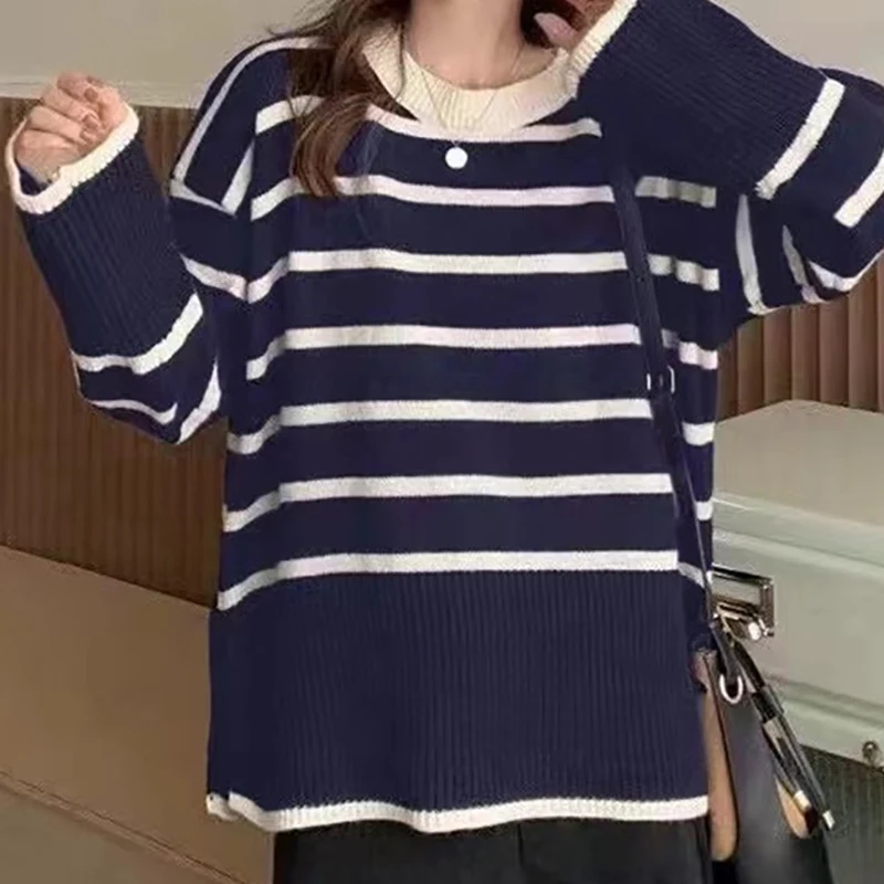 Loose Knitted Striped Sweater for Women Loose Knitted Striped Sweater for Women