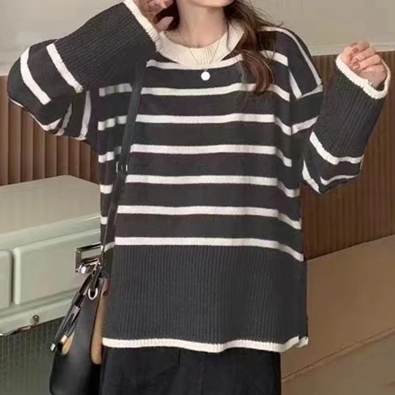 Loose Knitted Striped Sweater for Women Loose Knitted Striped Sweater for Women