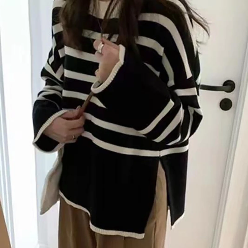 Loose Knitted Striped Sweater for Women Loose Knitted Striped Sweater for Women