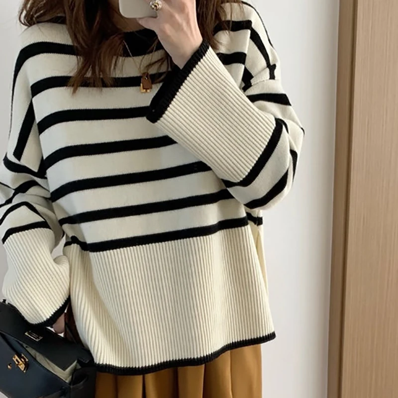 Loose Knitted Striped Sweater for Women Loose Knitted Striped Sweater for Women