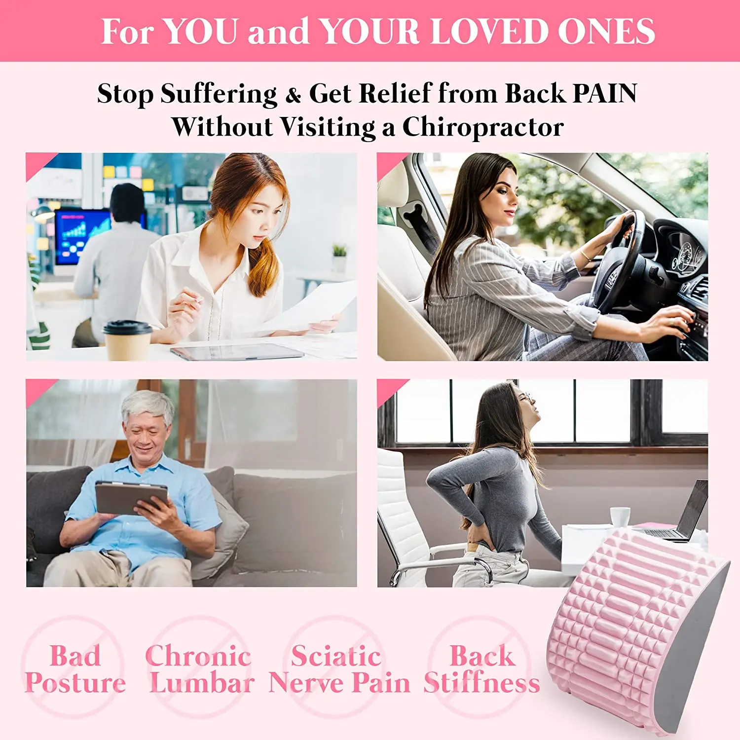Lower Back Pain Relief Treatment Stretcher Back Stretcher Pillow Chronic Lumbar Support Herniated Disc Posture