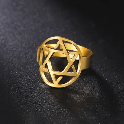 Lucktune Jewish Magen Star of David Symbol Ring Stainless Steel Hexagram Geometry Ring for Women Men Vintage Jewelry