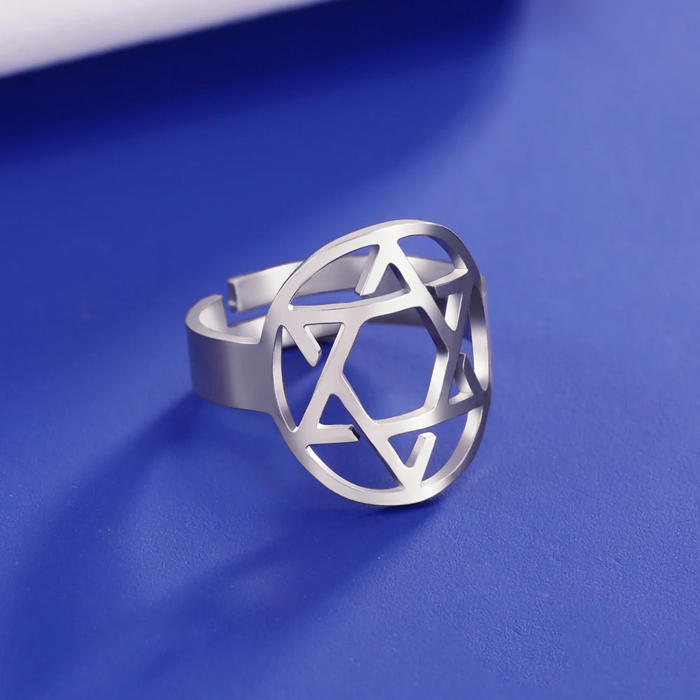 Lucktune Jewish Magen Star of David Symbol Ring Stainless Steel Hexagram Geometry Ring for Women Men Vintage Jewelry