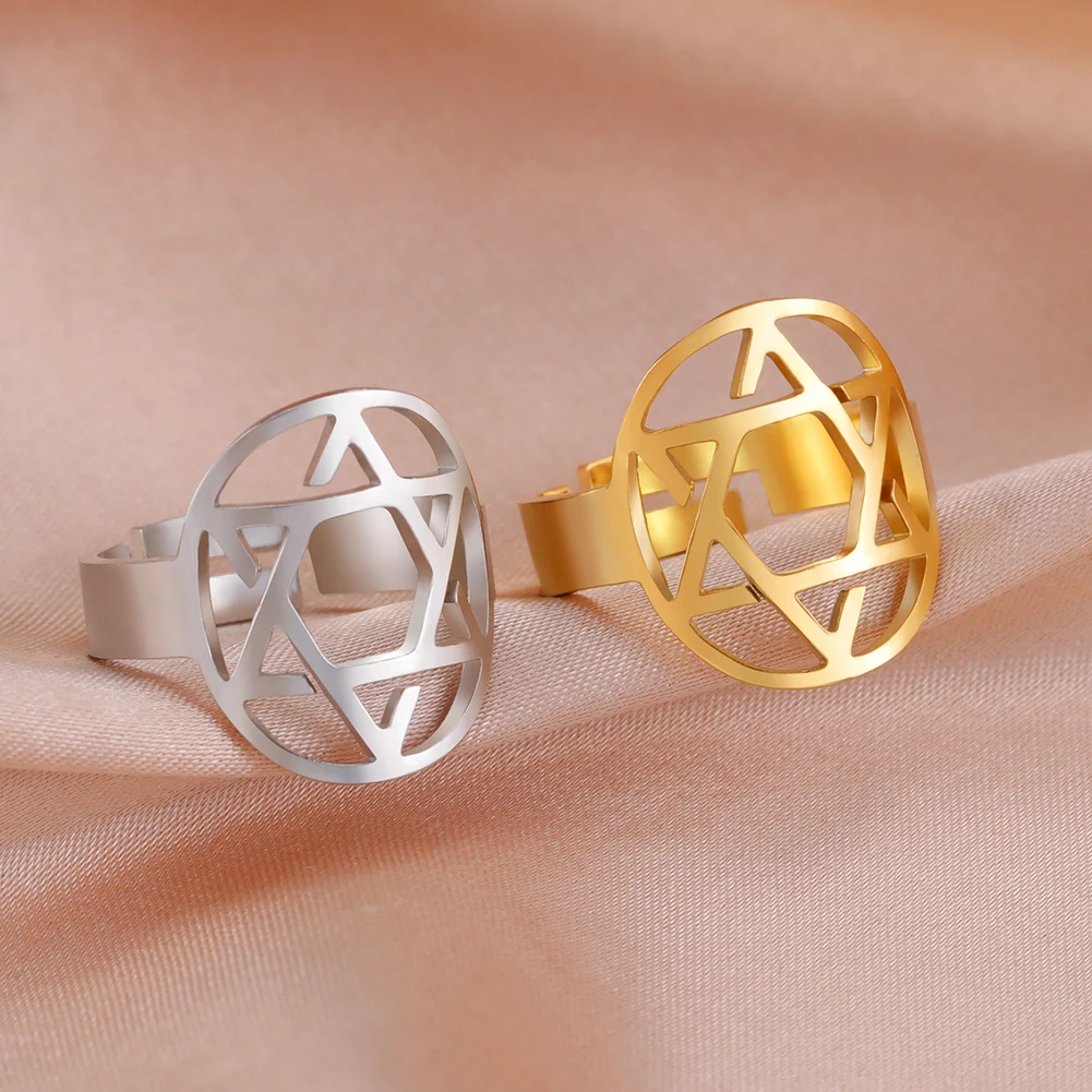 Lucktune Jewish Magen Star of David Symbol Ring Stainless Steel Hexagram Geometry Ring for Women Men Vintage Jewelry
