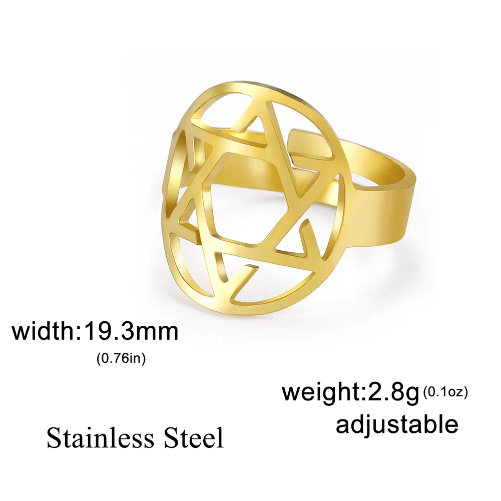 Lucktune Jewish Magen Star of David Symbol Ring Stainless Steel Hexagram Geometry Ring for Women Men Vintage Jewelry