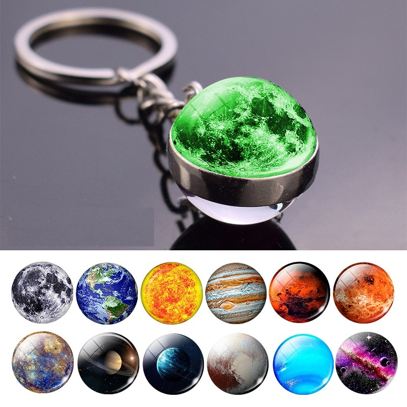 Luminous Glass Ball Galaxy Keychain