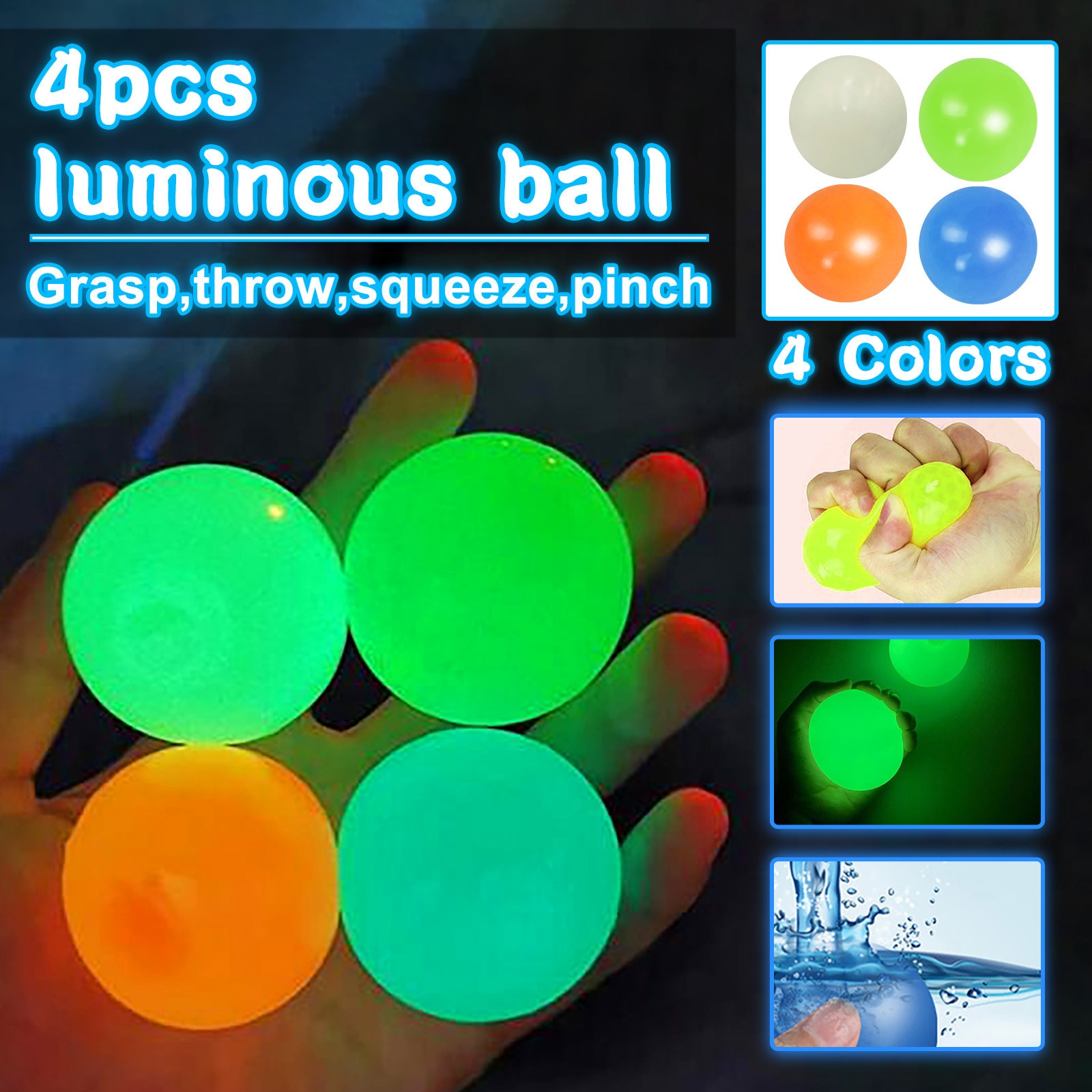 Luminous Sticky Wall Balls Catch and Throw Ball (Set of 4) Luminous Sticky Wall Balls Catch and Throw Ball (Set of 4)