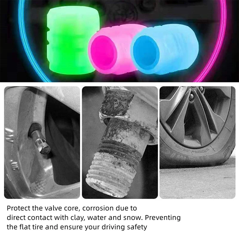Luminous Valve Caps Fluorescent Green Blue Night Glowing Car Motorcycle Bicycle Wheel Styling Tyre Hub Universal Cap