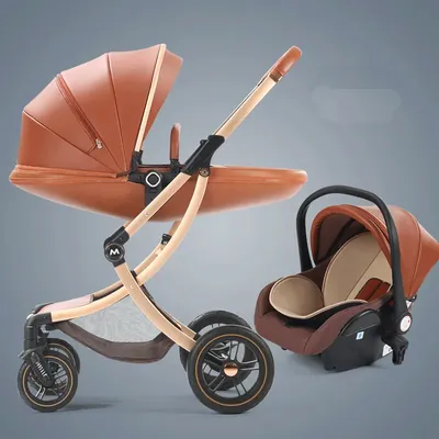 Luxury Baby Stroller 3 In 1 Baby Carriage with Car Seat Eggshell Newborn Baby Stroller Leather Baby Carriage High