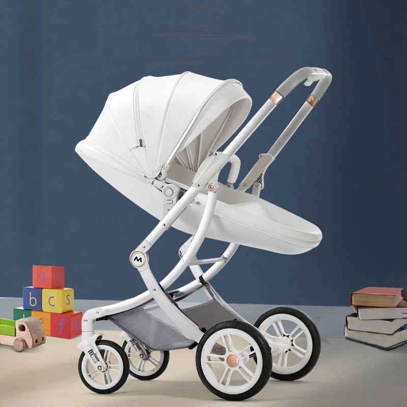 Luxury Baby Stroller 3 In 1 Baby Carriage with Car Seat Eggshell Newborn Baby Stroller Leather Baby Carriage High