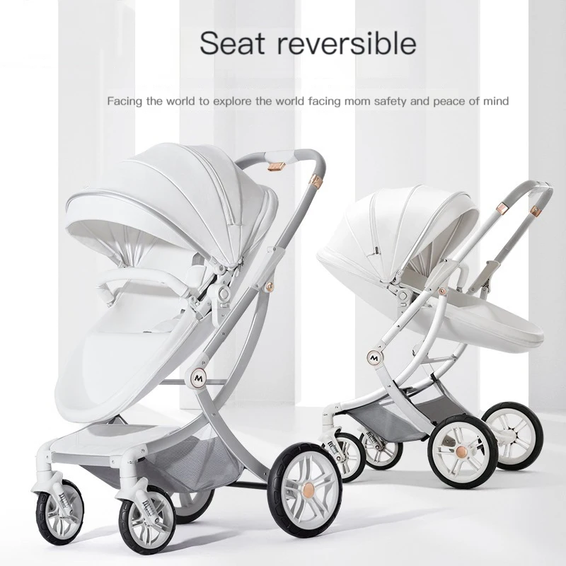 Luxury Baby Stroller 3 In 1 Baby Carriage with Car Seat Eggshell Newborn Baby Stroller Leather Baby Carriage High