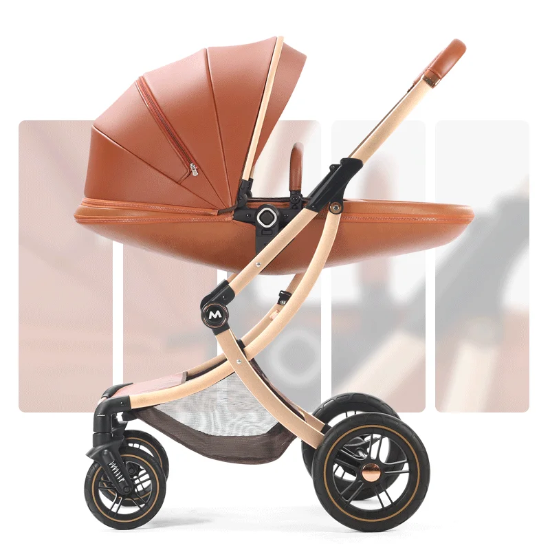 Luxury Baby Stroller 3 In 1 Baby Carriage with Car Seat Eggshell Newborn Baby Stroller Leather Baby Carriage High