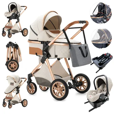 Luxury Baby Stroller 3 in 1 High Landscape Baby Cart Can Sit Can Lie Portable Pushchair Baby Cradel Infant Carrier