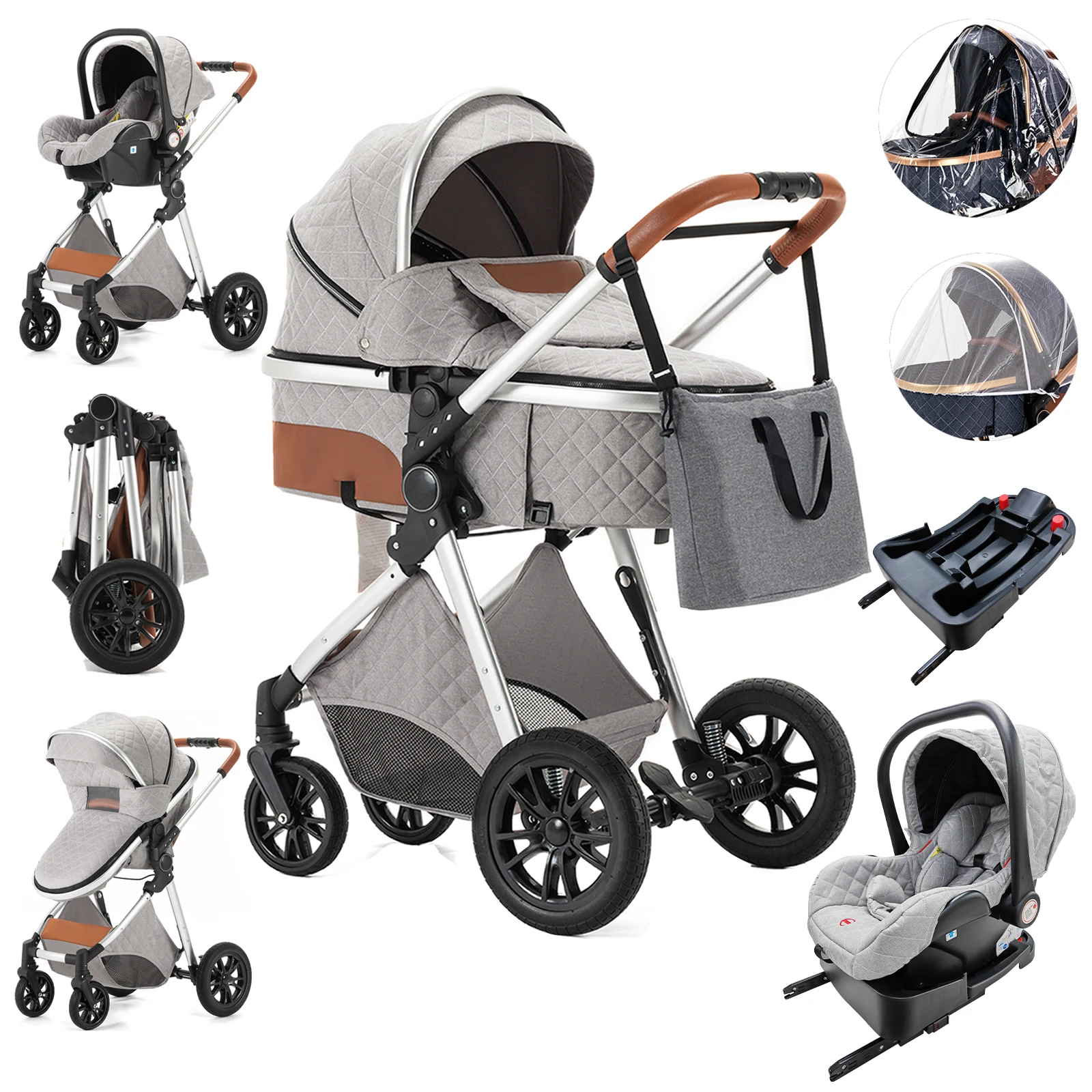 Luxury Baby Stroller 3 in 1 High Landscape Baby Cart Can Sit Can Lie Portable Pushchair Baby Cradel Infant Carrier