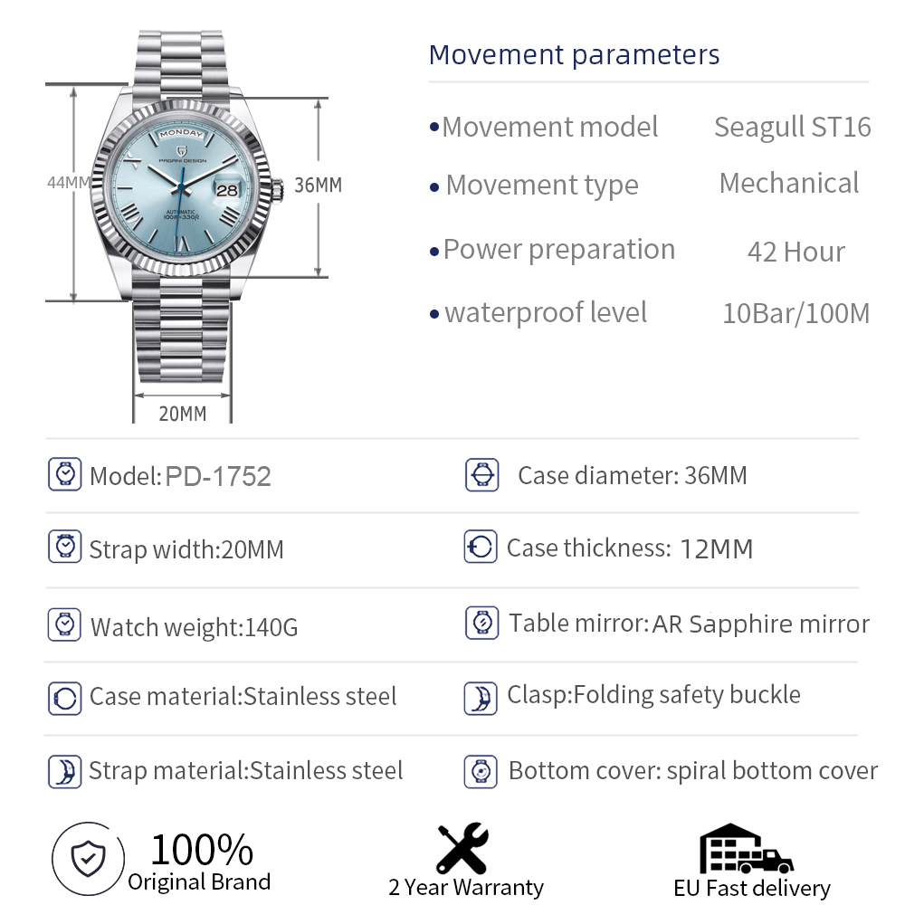 Luxury Design DD36 Men's Watches Luxury Automatic Watch Men AR Sapphire Glass Mechanical Wristwatch Men 10Bar ST16 Movt Luxury Design DD36 Men's Watches Luxury Automatic Watch Men AR Sapphire Glass Mechanical Wristwatch Men 10Bar ST16 Movt