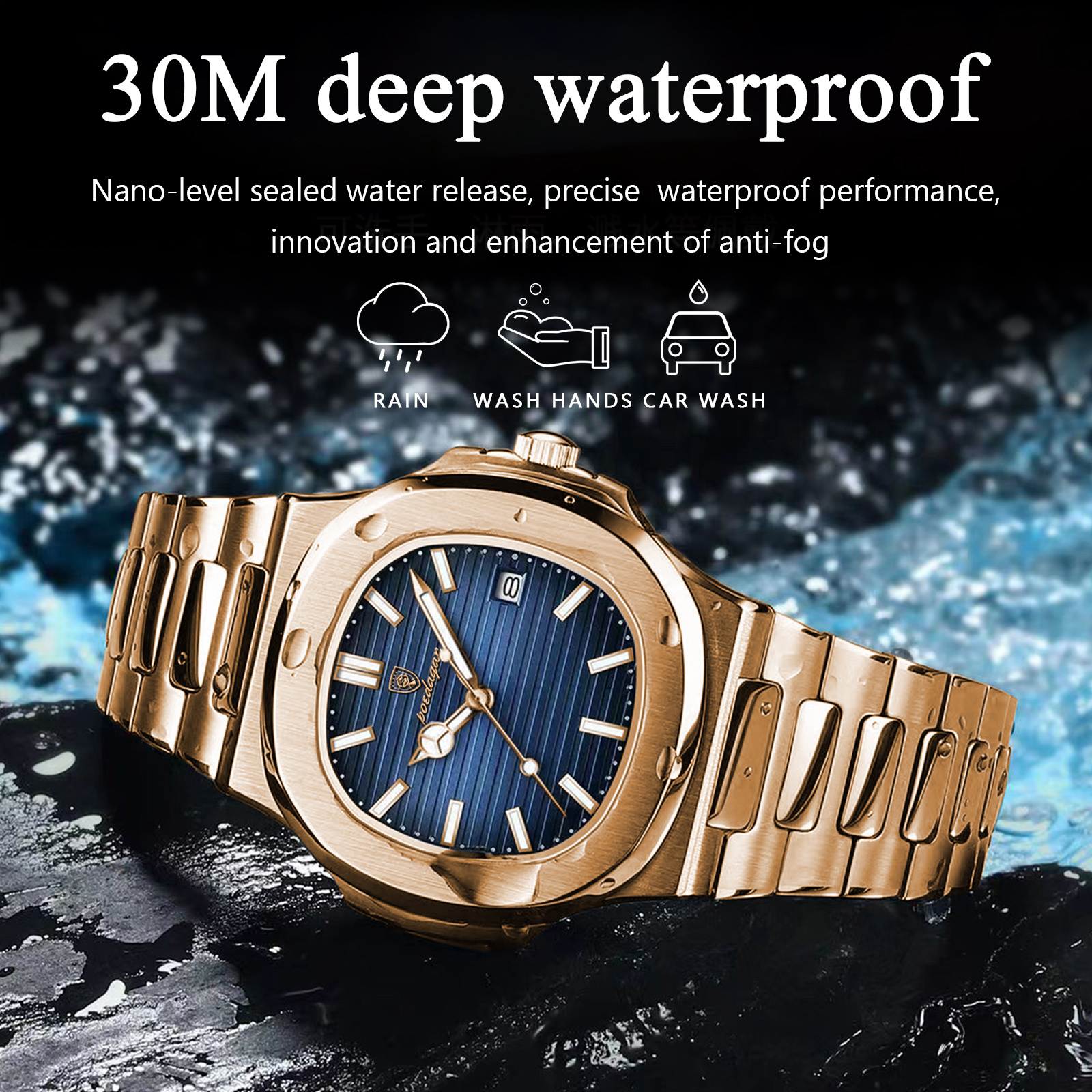 Luxury Man Wristwatch Business Stainless Steel Quartz Men Watch Waterproof Luminous Date Square Men's Watches Clock+Box