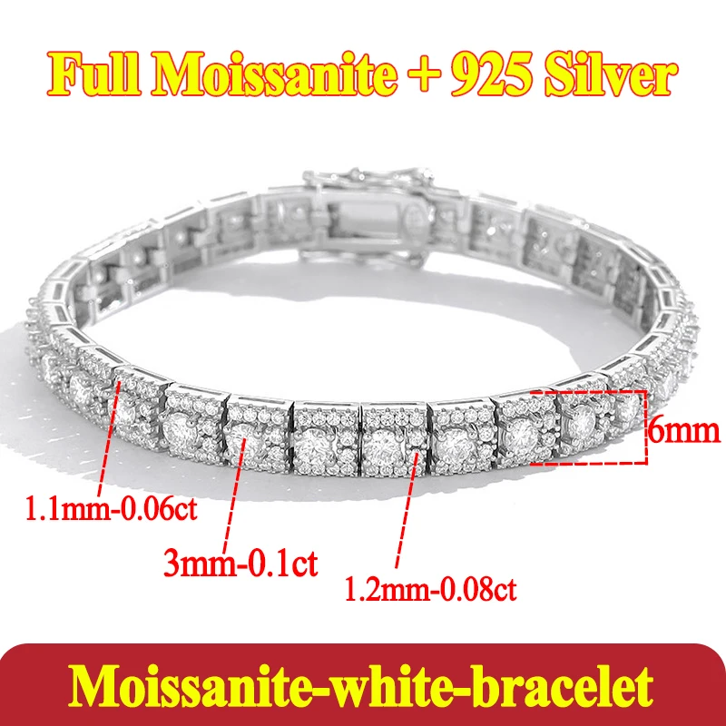Luxury Square Full Moissanite Tennis Bracelet For Women 925 Sterling Silver Diamond Bracelets Accessories Fine Jewelry Luxury Square Full Moissanite Tennis Bracelet For Women 925 Sterling Silver Diamond Bracelets Accessories Fine Jewelry