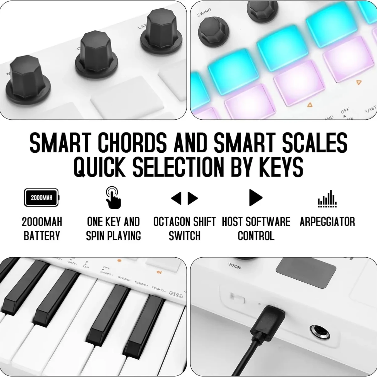 M-VAVE SMK-25 II MIDI Pad Controller Keyboard USB Mini 25 Key,16 RGB Drum Pads,8 Knobs and Music Production,Software M-VAVE SMK-25 II MIDI Pad Controller Keyboard USB Mini 25 Key,16 RGB Drum Pads,8 Knobs and Music Production,Software