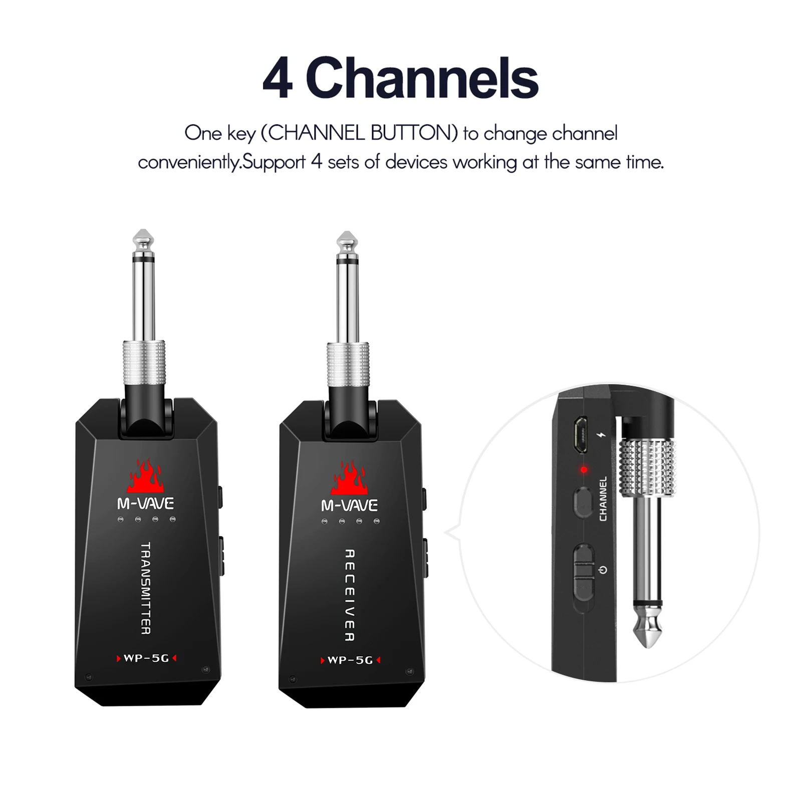 M-VAVE WP-5G 5.8G Wireless Guitar System Rechargeable Audio Transmitter Receiver Guitar Amplifier Guitar Accessory