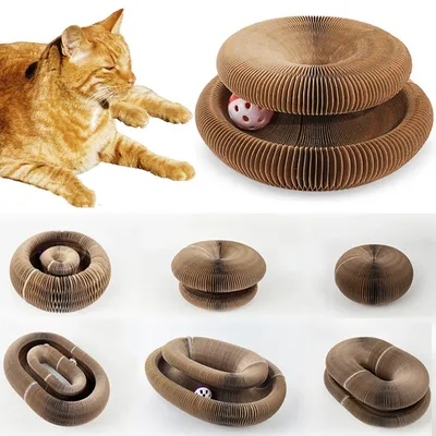 Magic Organ Foldable Cat Scratch Board Toy with Bell Cat Grinding Claw Cat Climbing Frame Round Corrugated Cats Magic Organ Foldable Cat Scratch Board Toy with Bell Cat Grinding Claw Cat Climbing Frame Round Corrugated Cats