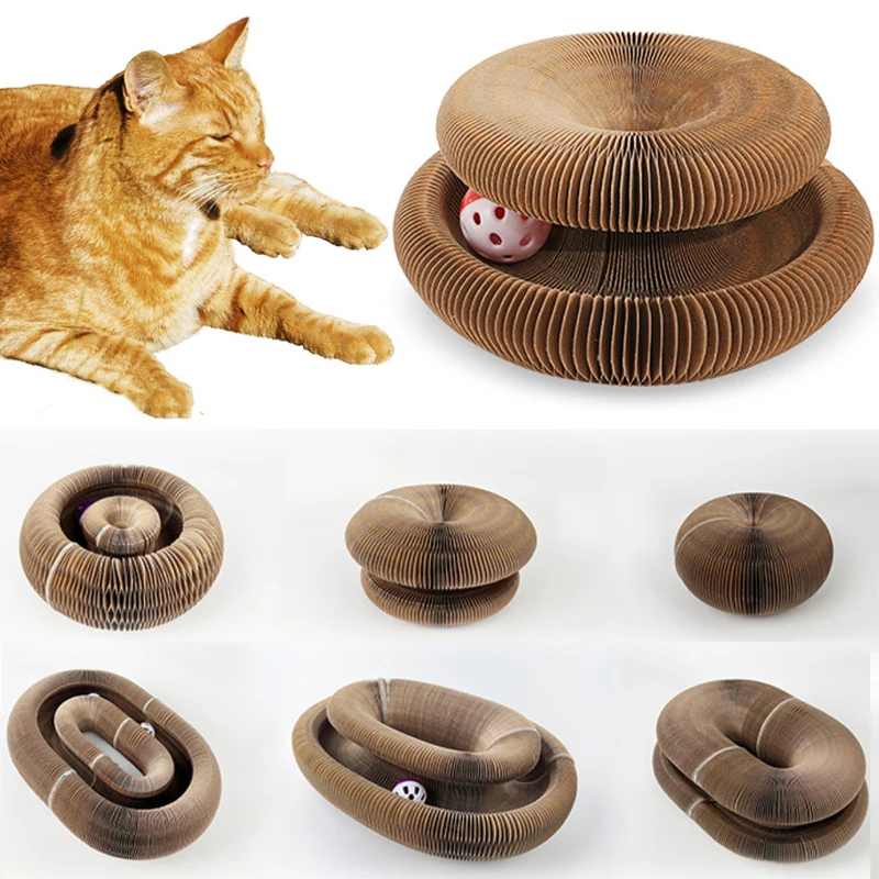 Magic Organ Foldable Cat Scratch Board Toy with Bell Cat Grinding Claw Cat Climbing Frame Round Corrugated Cats