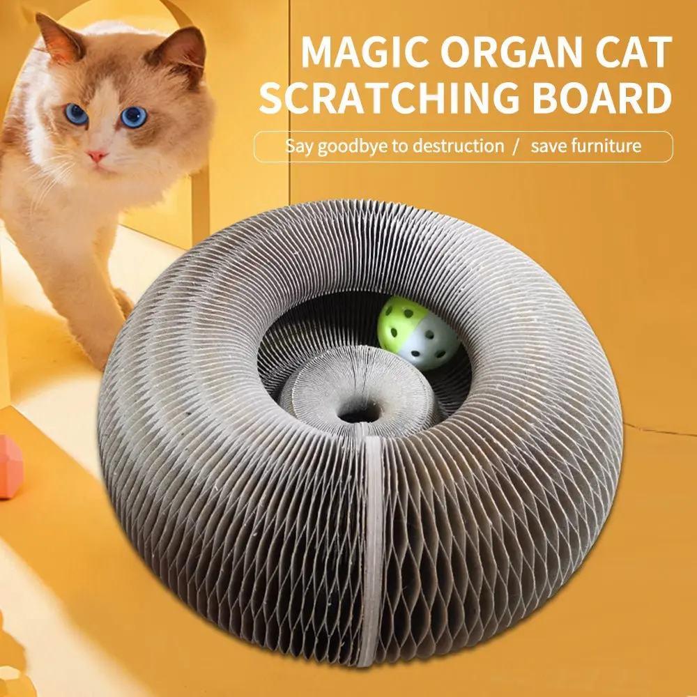 Magic Organ Foldable Cat Scratch Board Toy with Bell Cat Grinding Claw Cat Climbing Frame Round Corrugated Cats Magic Organ Foldable Cat Scratch Board Toy with Bell Cat Grinding Claw Cat Climbing Frame Round Corrugated Cats
