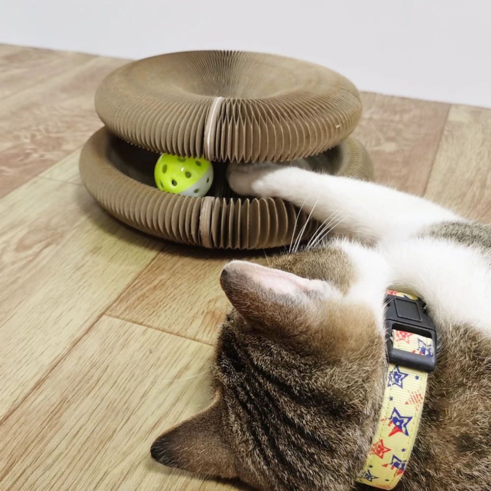 Magic Organ Foldable Cat Scratch Board Toy with Bell Cat Grinding Claw Cat Climbing Frame Round Corrugated Cats Magic Organ Foldable Cat Scratch Board Toy with Bell Cat Grinding Claw Cat Climbing Frame Round Corrugated Cats