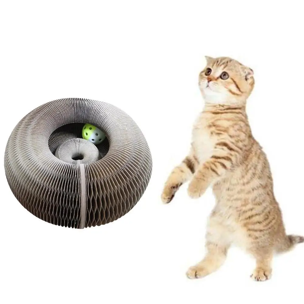 Magic Organ Foldable Cat Scratch Board Toy with Bell Cat Grinding Claw Cat Climbing Frame Round Corrugated Cats Magic Organ Foldable Cat Scratch Board Toy with Bell Cat Grinding Claw Cat Climbing Frame Round Corrugated Cats
