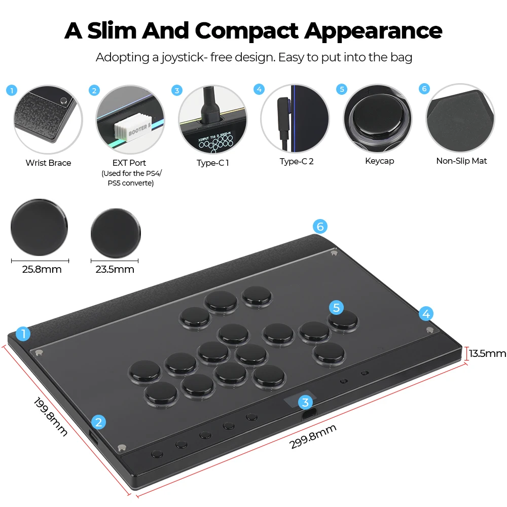 Magnetic Hitbox Leverless Controller Button Rim Arcade Controller For PC/PS4/PS5/Switch Stickless Arcade Stick Hitbox Magnetic Hitbox Leverless Controller Button Rim Arcade Controller For PC/PS4/PS5/Switch Stickless Arcade Stick Hitbox
